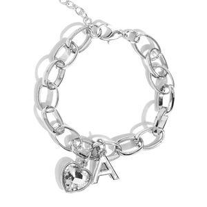 SILVER A INITIAL HEART BRACELET